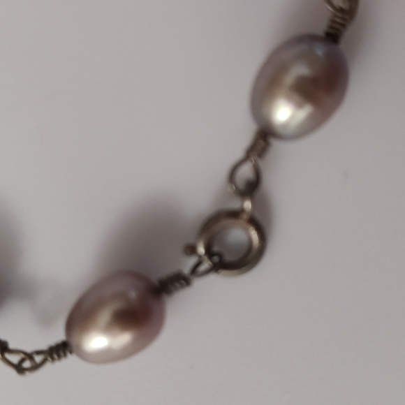 Old Vintage 925 STUNNING natural Pearls Bracelet Cultured Pink Grey Sterling Sil - Picture 4 of 7